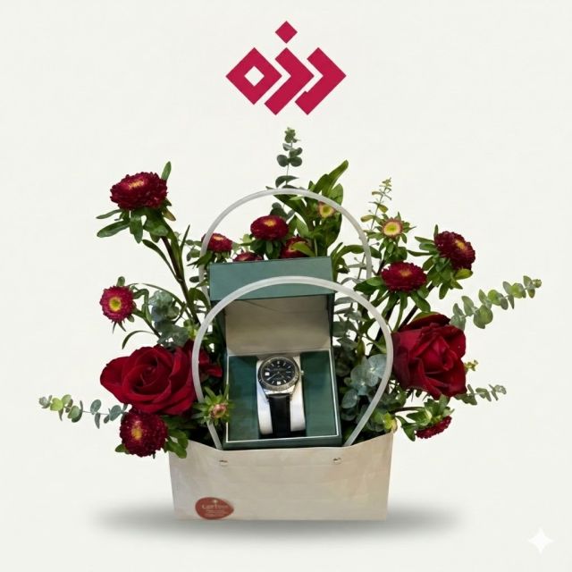 بوكس زهور مع ساعة